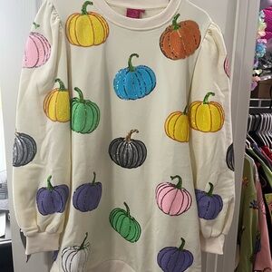 QUEEN OF SPARKLES Multicolor Pumpkin Long Sleeve Dress NWOT